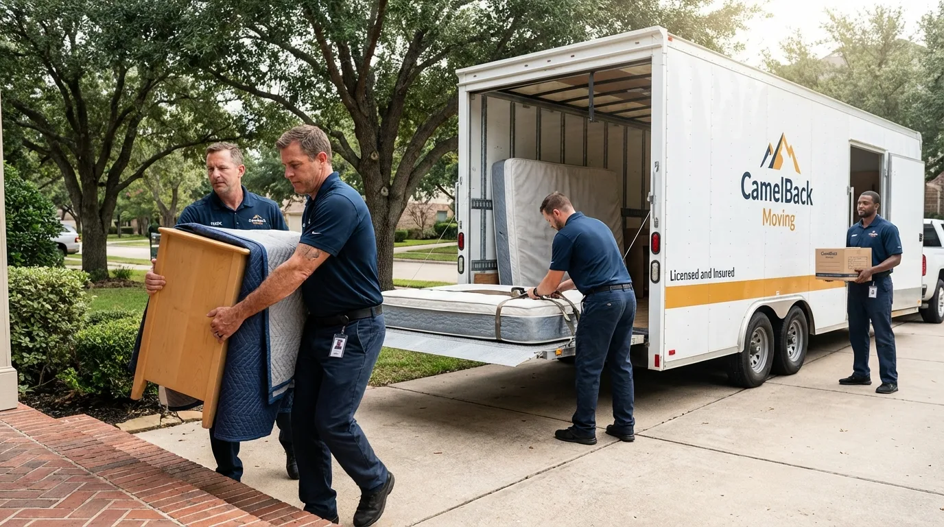 Crew loading residential truck for cross-state move from Eau Claire, WI