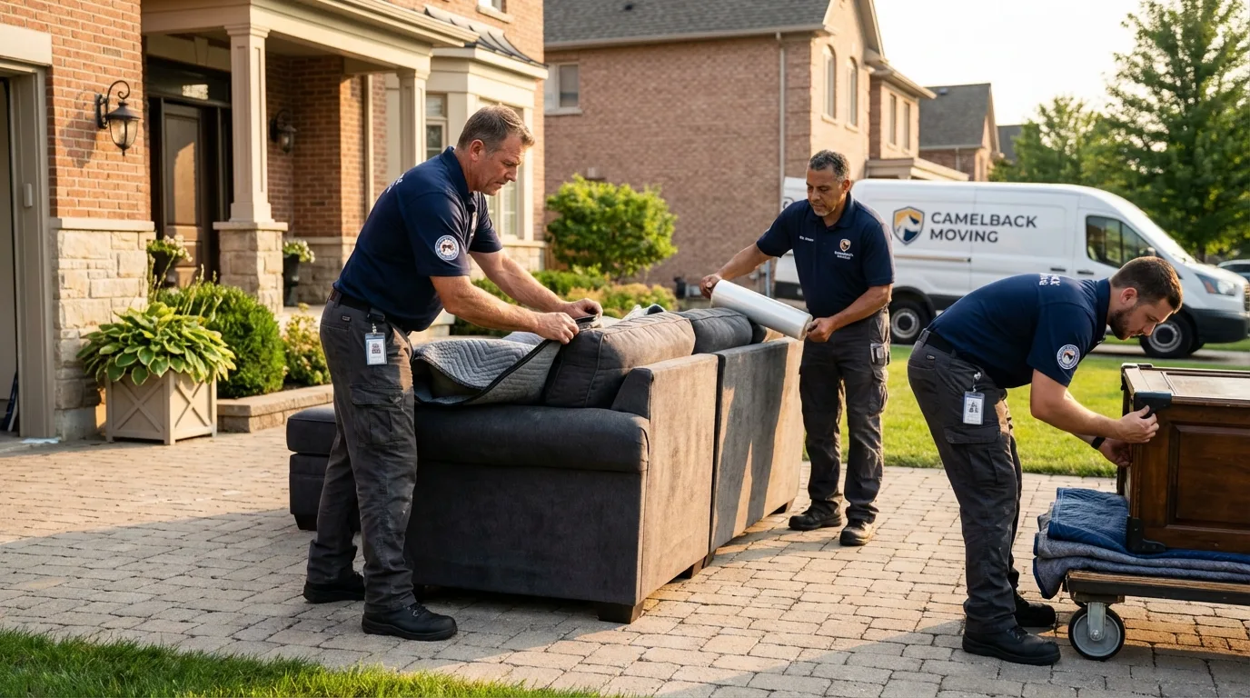 Large estate moving crew wrapping furniture in Eau Claire, WI